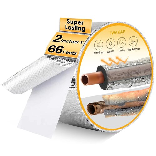 TWAKAP Super Age-Resistant AC Pipe Foam Insulation Tube Wrap Protect Foil Fiberglass Tape,More Weather-Resistant Shield for Pipe Insulation Foam Tube, Reflect 95% Thermal for Window AC Unit,HVAC Duct