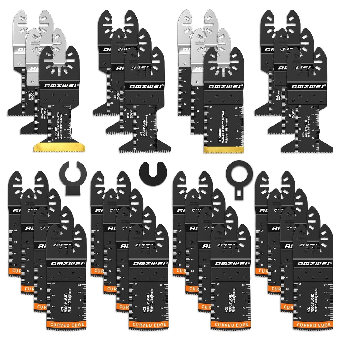 AMZWEI 28PCS Oscillating Saw Blades, Professional Universal Titanium Multitool Blades for Wood Metal, Quick Release Multi Tool Blades Kits Compatible with Dewalt Ryobi Milwaukee Rockwell Fein