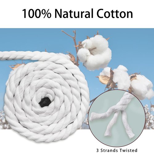 BONSINY White Cotton Rope 1/2 Inch x 100 Feet - Twisted White Rope for Crafts Nautical Plant Hanger DIY Projects