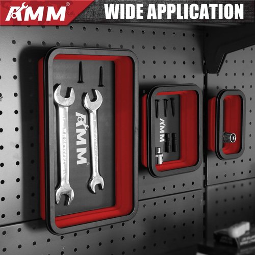 AMM Foldable Magnetic Parts Tray Set, 3 Different Size Magnetic Tool Trays for Bolts Screws Nuts & Small Metal Parts, Mechanic Tool Present for Men，Red
