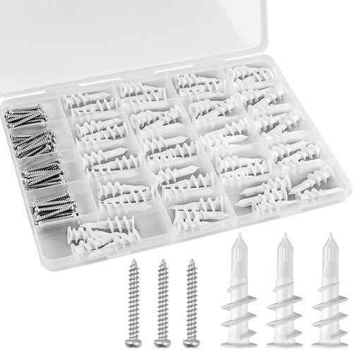 CAEYPOAR 120pcs #8 Self Drilling Drywall Anchors, Premium Wall Anchors, Drywall Anchors and Screws Kit, 70lb Hanging and Mounting, 60 Self-Tapping/Threaded Plastic Sheetrock Anchors, 60#8x1-1/4 Screws