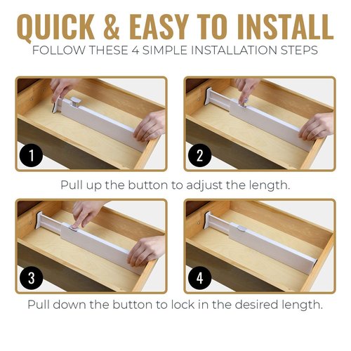 RAPTUROUS Adjustable Deep Drawer Divider – 5" Tall, Expandable 13-22", 5-Pack, Non-Slip Drawer Dividers for Clothes, Dresser, Kitchen & Office Organization (White)