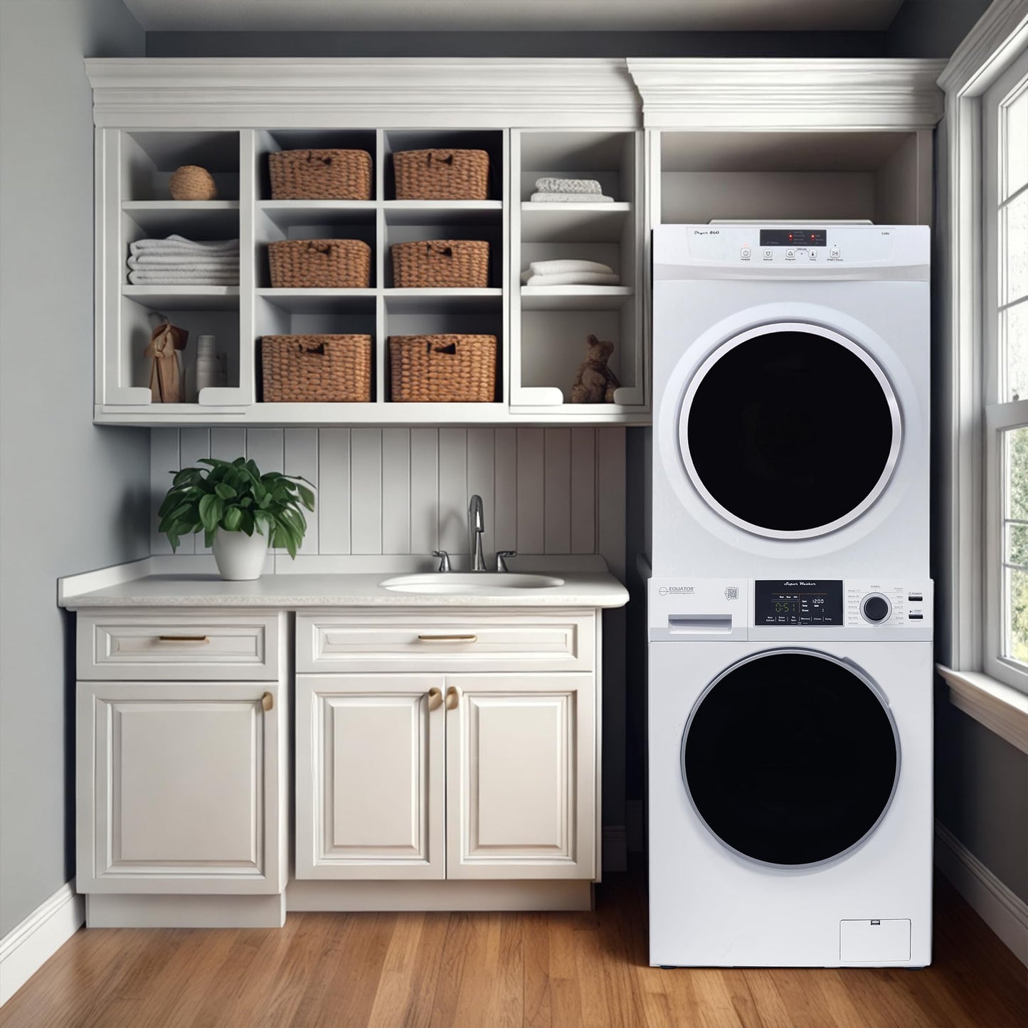 Equator Digital Pet 15lbs Compact 110V Set SaniWasher+Dryer Vented 3.5cf Sensor, White (EW 826 + ED 860)