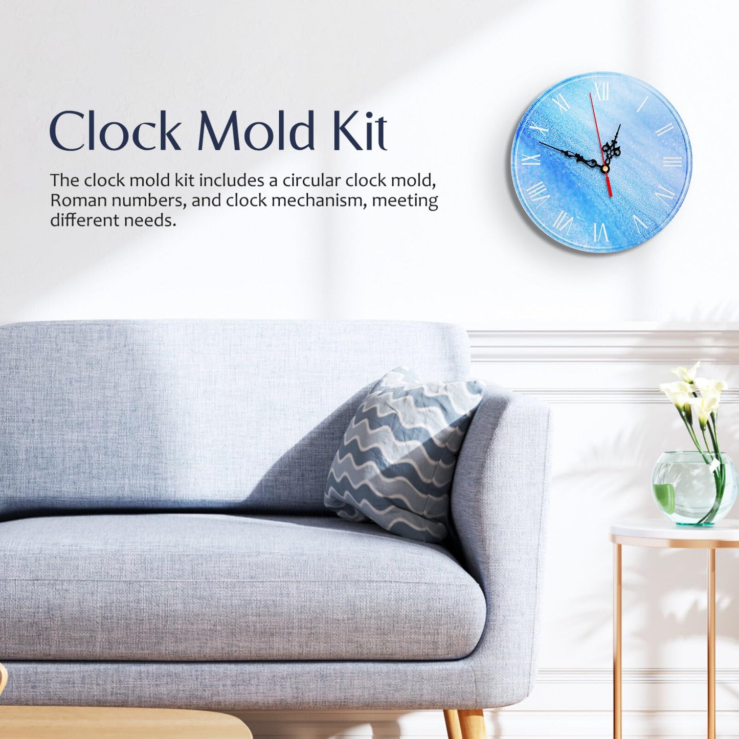 SEWACC 1set Clock Mold Kit Silicone Clock Making Mold Roman Numbers and Mechanism for Crafts for Unique Home Decor and Making