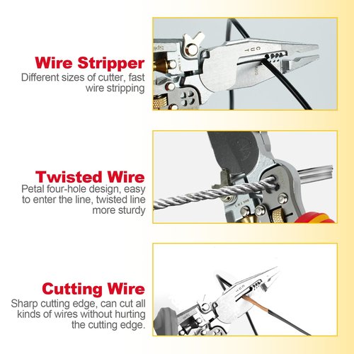 Multi Wire Stripper Tool - Wire Stripper, Voltage Tester Pliers, Hot Wire Judgment AC DC, Wire Twister, Wire Cutter and Splitting Wires