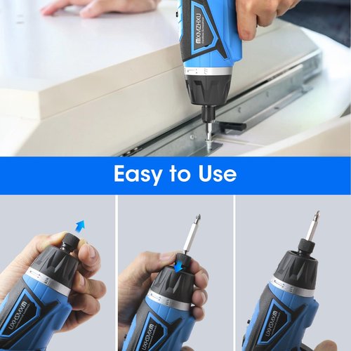MXMZHXU 8V Electric Screwdriver with 2X 2000mAh Battery,6+1Torque, 10N·m Max Rechargable Cordless Screwdriver,47pcs Bits, LED Light,Flexible Shaft
