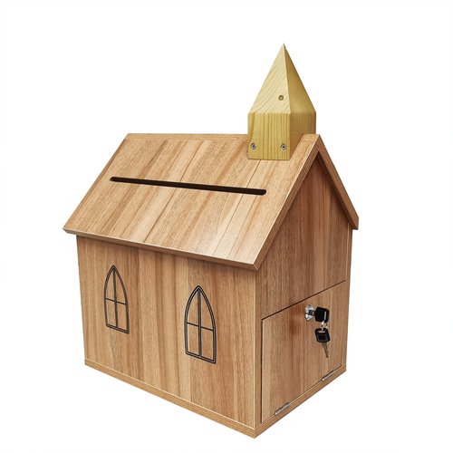 FixtureDisplays® Engineered Wood Tithes Offering Donation Box with Christian Cross, Church, Collection Boxes, Charity Boxes 14.5 X 10.4 X 20.3", Anti-Fishing, Requires Simply Assembly 21397-KD-NPF