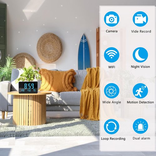 1080P WiFi Security Camera Clock - Indoor Nanny Cam with Motion Detection & Night Vision for Baby Monitoring and Pet Surveillance