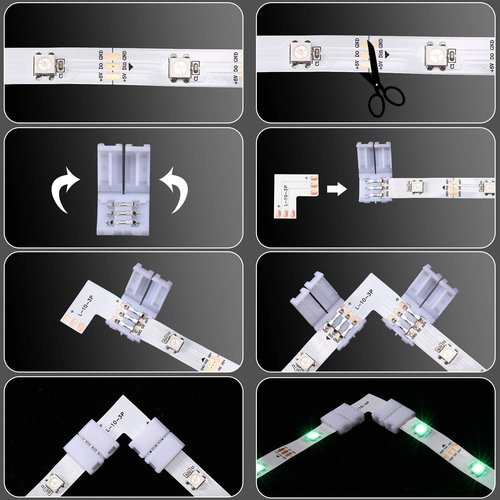 28 Pieces 3 Pin LED Connector LED Strip Solderless Light l Shape Lights Extension T Shape Solderless Adapter Connector 10 mm for WS2811 WS2812B SK6812 Strip