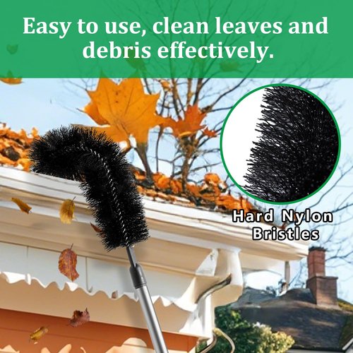 Gutter Cleaning Tools from The Ground, Rain Gutter Cleaning Brush with Pole, No Ladder Needed for Removing Leaves Debris from Roof Gutters, Leaf CleaningTool, Long-Reach Gutter Cleaner Tool, Black