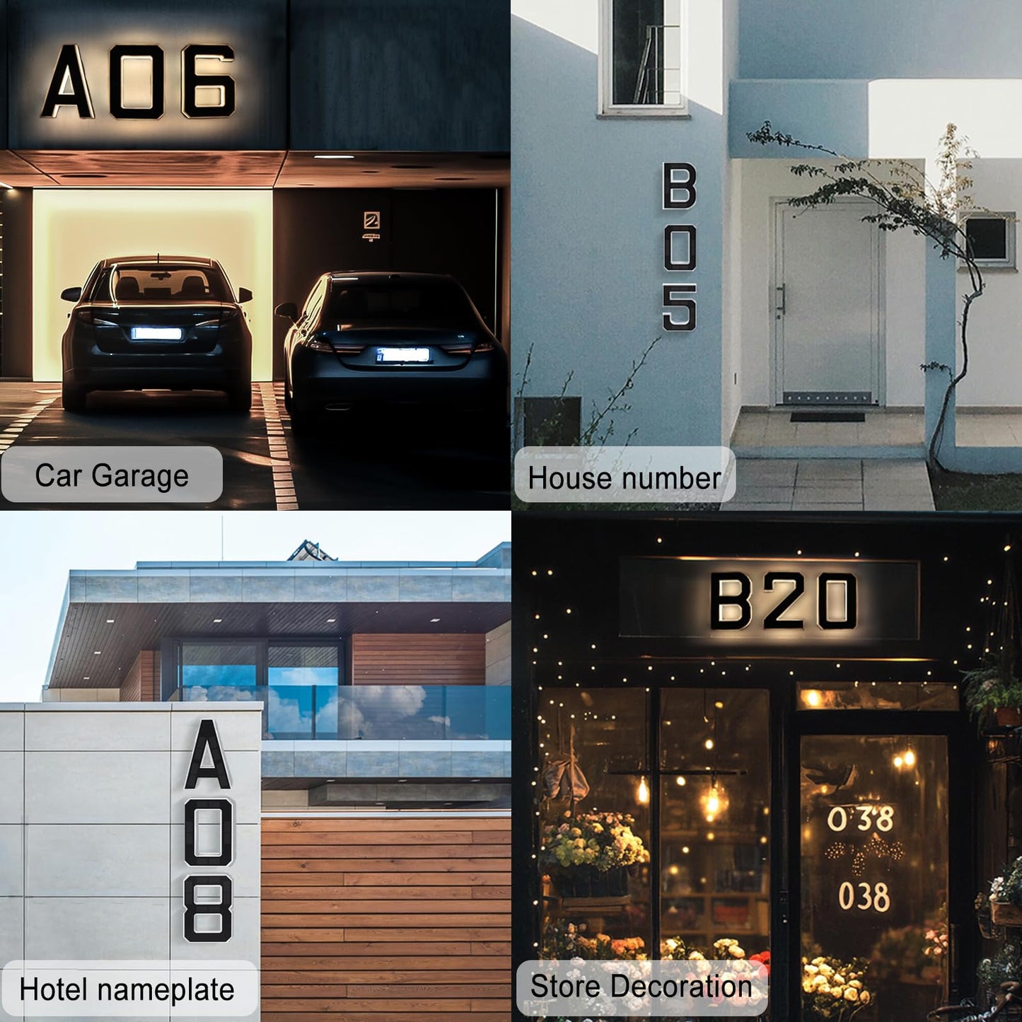 9" Solar Powered House Numbers for Outside Light Up, CARPESUN Waterproof Modern LED Backlit Address Signs, 300LM Large Exterior Illuminated Number Plate for Door, Home, Apartment, Mailbox (1-Black, 9 Inch)