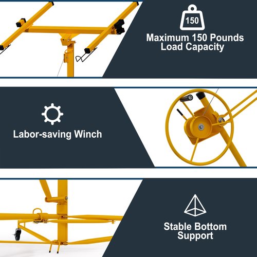 16 Ft Drywall Lift,Drywall Rolling Lifter Panel,150LBS Heavy Duty Sheetrock Lift Drywall Lifter,Drywall Lift Panel Hoist Jack with 360° Adjustable Telescopic Arm & 3 Lockable Wheels