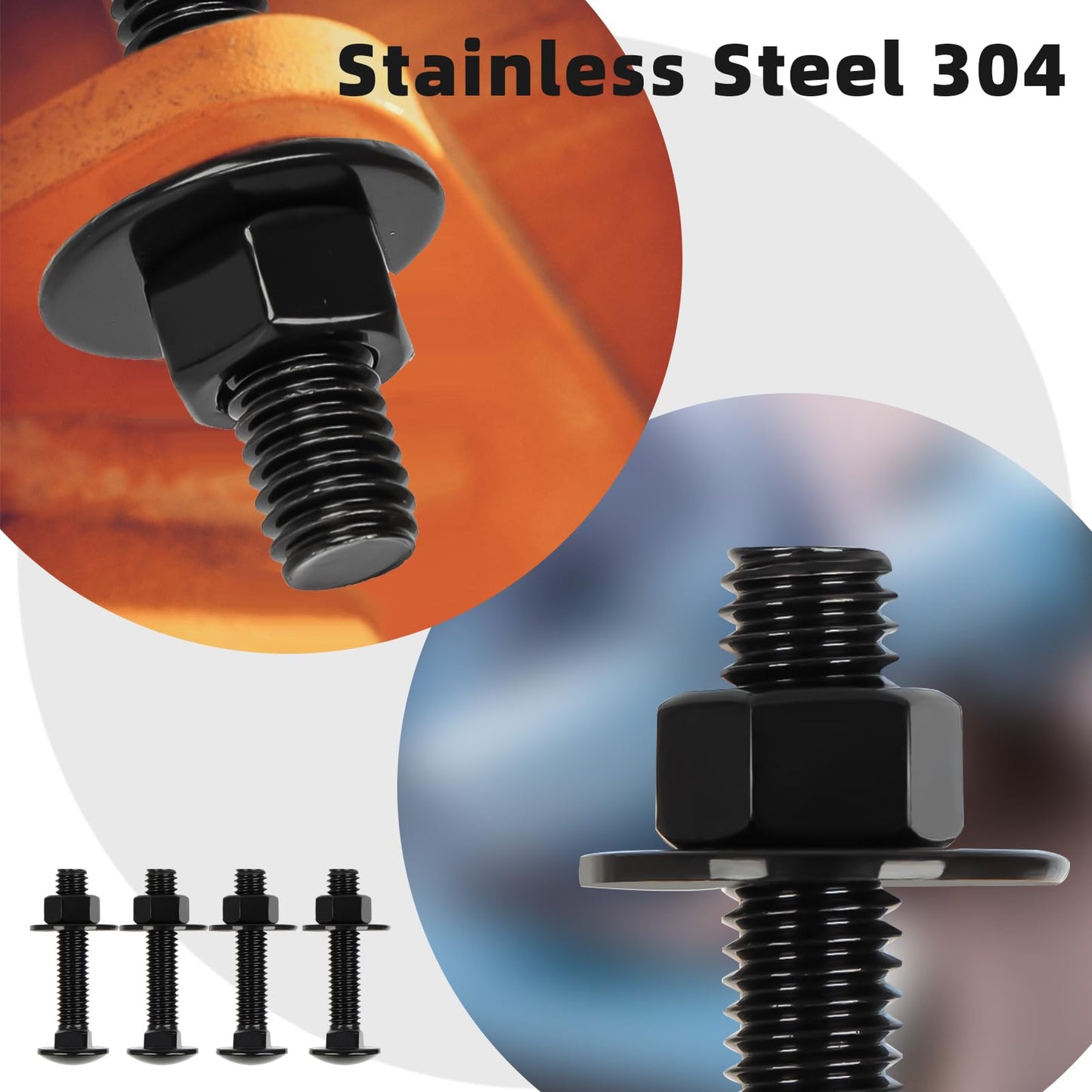 OUSCHR 1/4-20 x 1-1/2" Carriage Bolt Kit, Stainless Steel 304 Carriage Bolts Screws with Hex Nuts & Flat Washers, Round Head Square Neck, Full Thread, Black Finish, 12 Sets