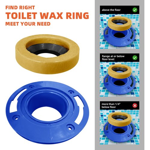 Toilet Flange with Wax Ring for Toilets Replacement Kit, Toilet Flange Wax Seal Ring Repair Kits with Mounting Hardware for 3 inch or 4 inch Pipes, Fit Toilets Install or Leaking