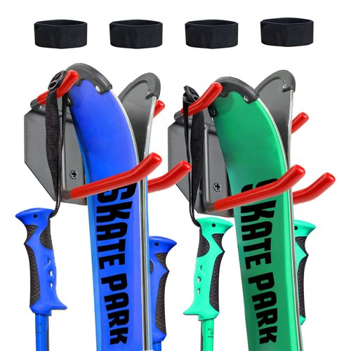 XBA Wall Mounted Ski Organizer - 2 Pair Ski & Pole Rack with Padded Hooks & Elastic Straps - Heavy Duty Indoor/Outdoor Storage