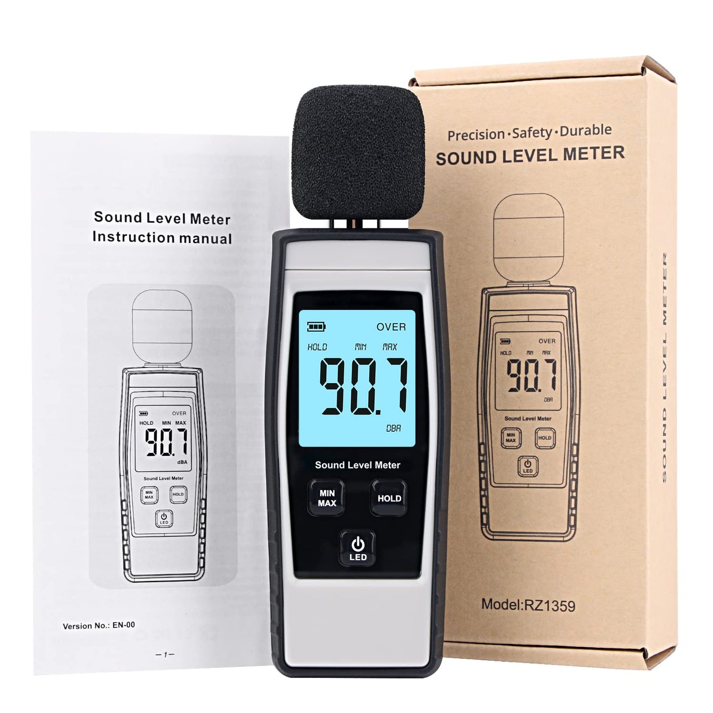 Decibel Meter, Portable SPL Meter (Sound Pressure Level Meter), Digital Noise Meter, Range 30-130dB(A) db Meter, Noise Volume Measuring Instrument, Sound Monitoring Tester (Battery Included) Yellow