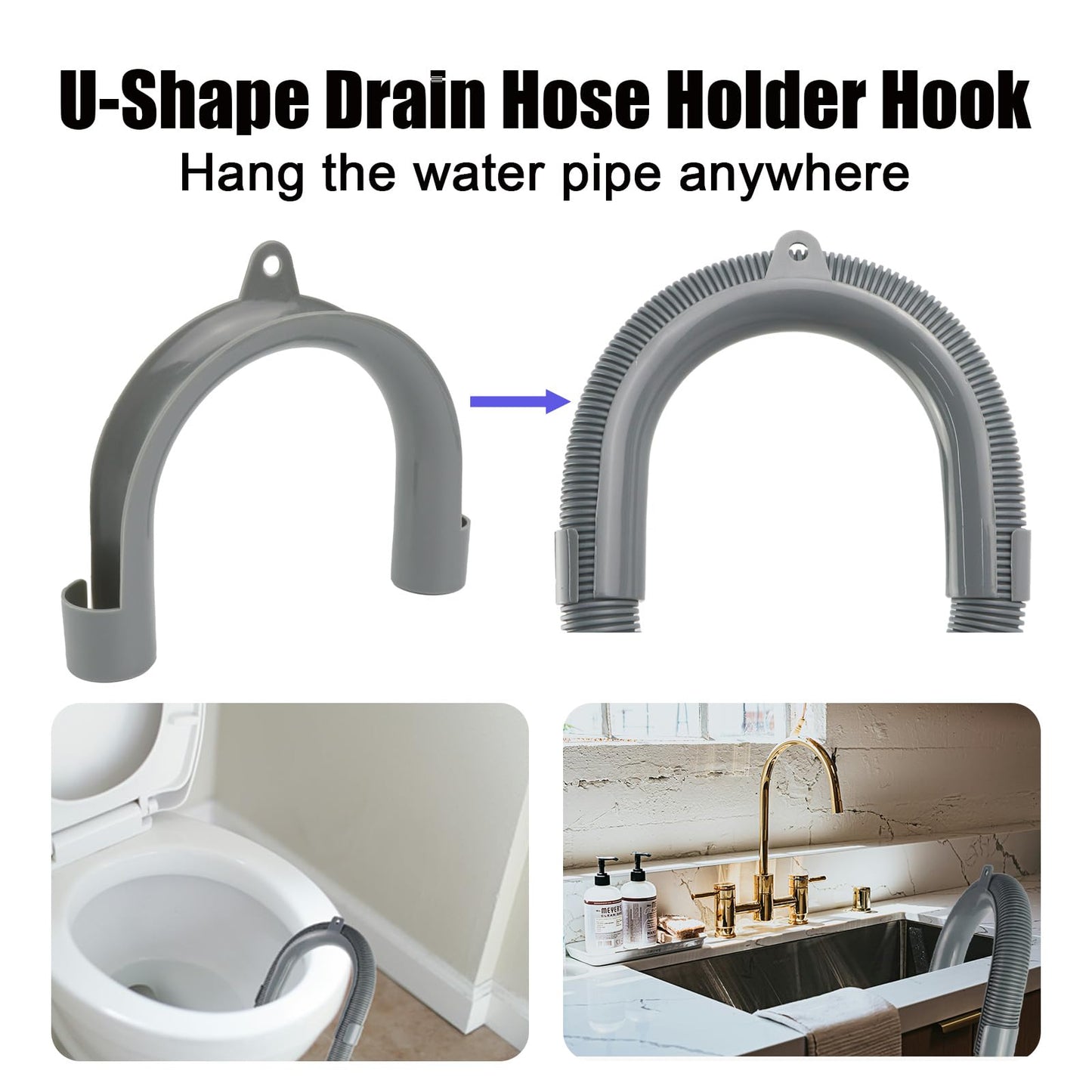 3.2 FT Universal Washing Machine Drain Hose, Drain Hose Extension Kit for Washer, Dishwasher, Dryers, Dehumidifier with 4 Hose Clamps, 1 U-Holder, 1 Adapter, Fit for 0.79-1.5 inch Drain Outlet