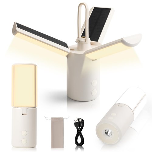 Solar Camping Lantern 8000mAh–Rechargeable,Foldable Camping Light,Stepless Dimming,Flashlight & SOS Modes,USB Charging,Waterproof & Portable Handle,Ideal for Camping,Emergency,Travel,Outdoor,Home Use