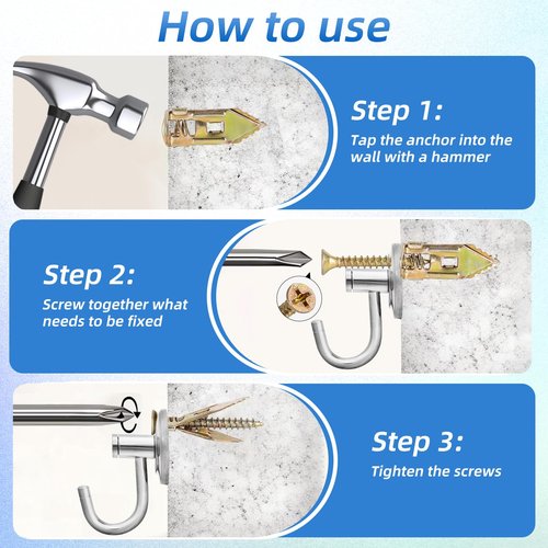 180 PCS Self-Drilling Drywall Anchors KIT - 90 Metal Winged Zinc Plated Drywall Anchors and 90 Screws for Sheetrock, Gypsum Board, Hollow Walls - No Drill Needed