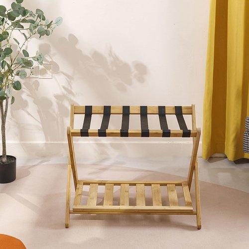 Gryphvex Luggage Rack,Bamboo Luggage Stand,Heavy-Duty Suitcase Holder,Foldable Travel Shelf for Guest Room Bedroom Hotel, Double Layer Structure, Holds up to 150lbs, No Assembly Needed