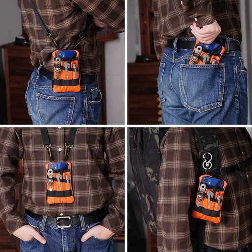 VIPERADE VE1-P Pocket Organizer, EDC Pocket Organizer Men, EDC Organizer Pouch Tool Pouch with 5 Tool Storage EDC Pouch for Flashlight, Pocket Knife, Tactical Pen, EDC Gear (Orange)