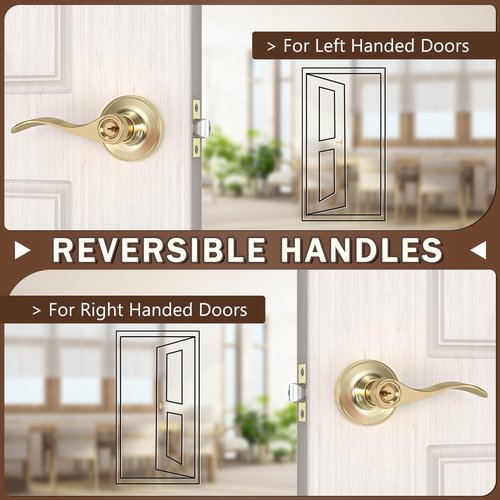 ANSIONLOK Stain Brass Keyed Entry Door Handle, Wave Style Door Lever Lock with 3 Keys & Screwdriver, Interior Exterior Entrance Reversible Door Handles, 1 Pack