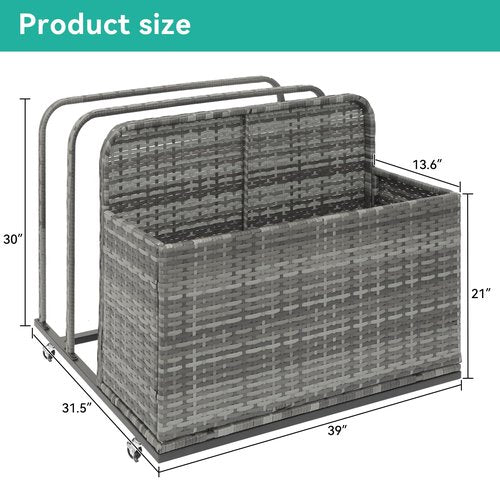 ZealWe Pool Float Storage Box Outdoor Rolling Poolside Storage Basket Organizer for Patio PE Rattan Pool Caddy with Wheels for Cushions, Floaties, Noodles, Life Vests, Beach Balls, Toys