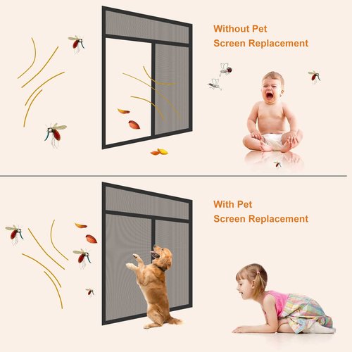 MAGZO Pet Proof Window&Door Screen Replacement Mesh, 48" W x 99" L, Best Vinyl Coated Polyester Dog Cat Resistant Heavy Duty, Net Netting Curtain Wire Roll Repair Kit for Patio/Porch/Sliding, Black