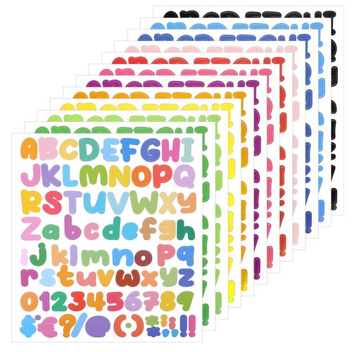 Letter Stickers, Self Adhesive Vinyl Alphabet Number Sticker Small Alphabet Stickers 972 Pieces 12 Sheet Set 1 Inch Colorful Number Waterproof Sticker for Water Bottles Mailbox Scrapbooking