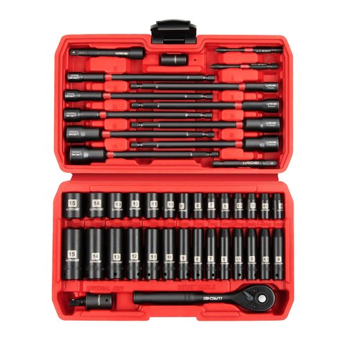 LLNDEI 1/4" Drive Socket Set & Nut Driver Set 44PCS, 1/4-Inch Sockets Deep&Shallow Metric(4-15mm) with Ratchet, 1/4" Hex Shank 6" Long Nut Drivers(6-14mm) for Impact Drill Bits(PH1 PH2)
