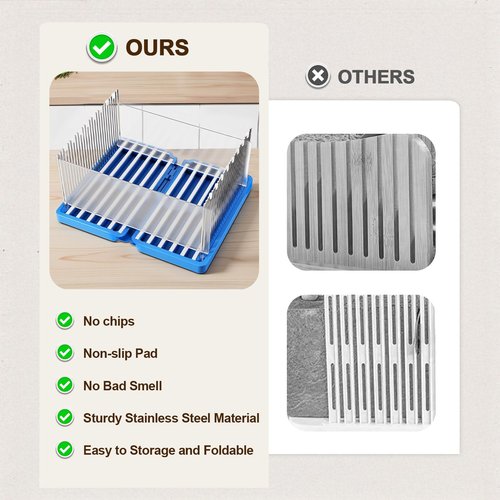 Bread Slicer for Homemade Bread, 304 Stainless Steel Bread Cutter, Adjustable Sourdough Slicer, Foldable Bread Slicing Guide for Loaf, Bagel, Sandwich, Cakes, Blue