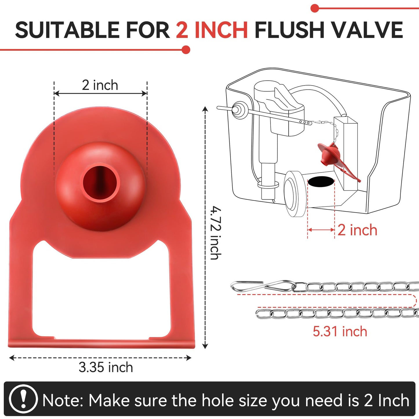 Saillong 2PCs Toilet Flapper Replacement Compatible with Kohler Parts 84995 and 1000490, 2 Inch Rubber Toilet Flapper Replacement with Stainless Chain, Water Conserving