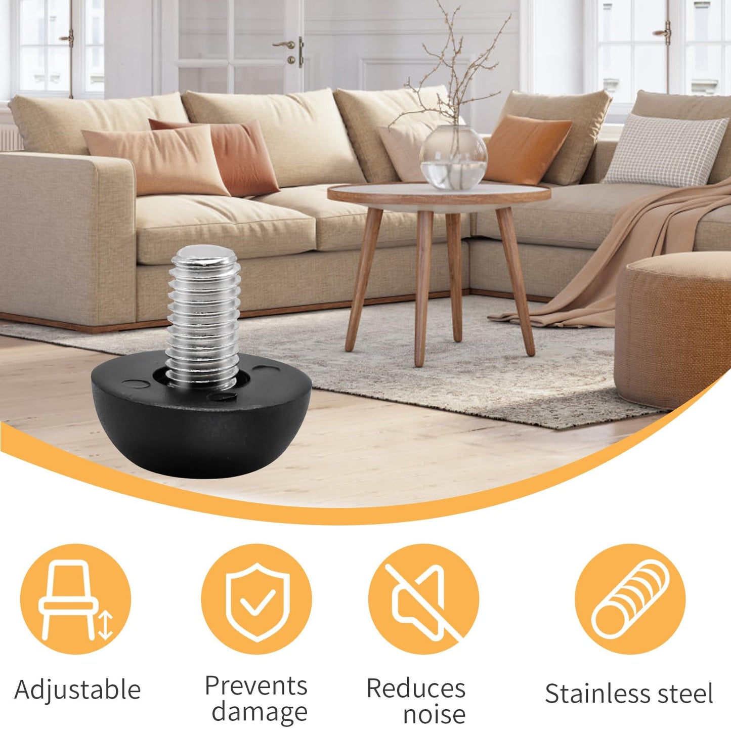 LIDSCURA 24 PCS 8mm x 1.25 M8 Project Adjustable Furniture Leg Leveler, Replacement Outdoor Patio, Stainless Steel Screw-in Leveling Feet Glides