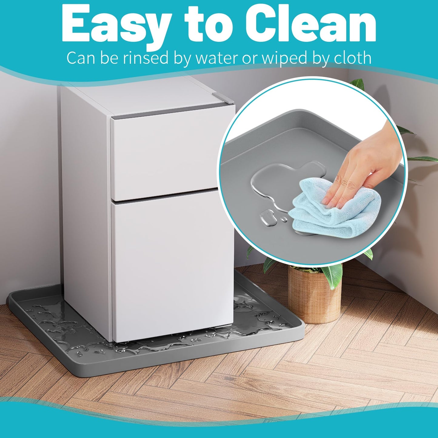 Chiligent Portable Air Conditioner Drip Pan, 23.6" x 19.7" x 0.75" Non-Slip Large Drip Tray with Raised Edges, Prevent Water Leakage & Floor Damage, Portable AC Drip Pan & Mini Fridge Mat, Gray