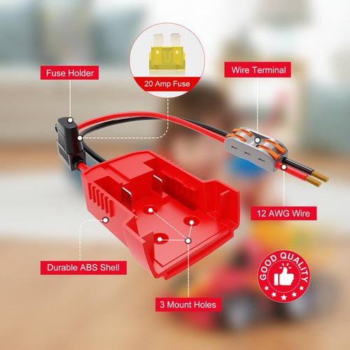 2 Pack Power Wheel Adapter for Milwaukee M18 18V Battery & Replacement Milwaukee Battery,Converter Kit with Fuses & Wire Terminals 12AWG Wire Power Connector for DIY Rc Car Toys Robotics Rc Truck