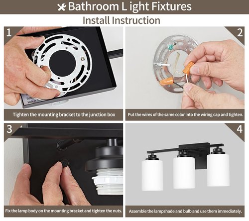Osimir Black Bathroom Light Fixtures, 3-Light Bathroom Vanity Lighting Fixtures Over Mirror with Milky Glass, Modern Wall Sconce Lights for Bath, OS-JJ8301-3BK