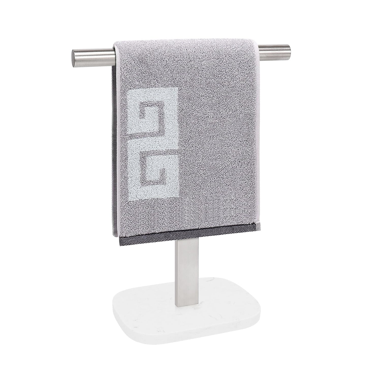 NearMoon T-Shape Hand Towel Holder-Bath Towel Rack-Standing with Balanced Base Towel Bar for Bathroom Kitchen Vanity Countertop, Modern Stand Towel Ring with Marble Base (14 Inch, Brushed Nickel)
