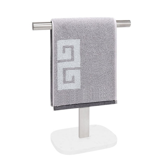 NearMoon T-Shape Hand Towel Holder-Bath Towel Rack-Standing with Balanced Base Towel Bar for Bathroom Kitchen Vanity Countertop, Modern Stand Towel Ring with Marble Base (14 Inch, Brushed Nickel)