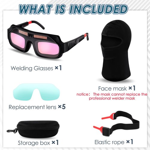 Tellegloww 1 Set Welding Glasses Solar Welding Goggles Auto Darkening Welder Glasses Mask Helmet with Replacement Lenses(Ordinary Lenses)
