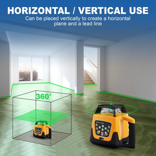Iglobalbuy Rotary Laser Level Green Laser Self Leveling Kit, 500M Green Beam 360° Automatic Horizontal/Vertical Self-leveling Rotary Rotating Laser Level with Receiver