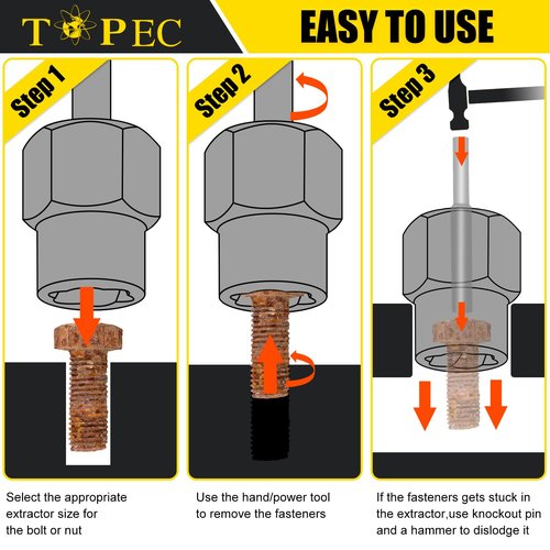 Topec Broken Bolt Extractor Kit, 35 PCS Easy Out Bolt Extractor Socket Set, Nut Remover Set for Removing Stripped, Damaged, Rusted, Rounded Screws, Nuts