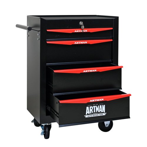 4 Drawers Tool Box With Wheels,Multifunctional Rolling Tool Box Tool Cart For Storage Garage, Workshop, Warehouse & Repair Shop (Black+Red(4 Drawer)