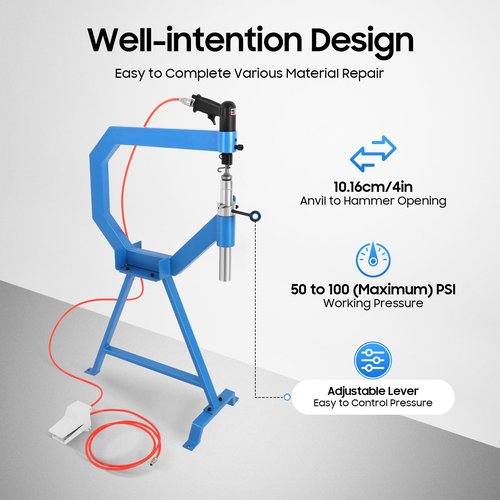 Pneumatic Planishing Hammer, Air Powered 875-1350RPM 1 "2 "3 "Anvil Size 4” Planishing Hammer Bending Machine Throat Sheet Metal Shaping Machine for Industrial Metal