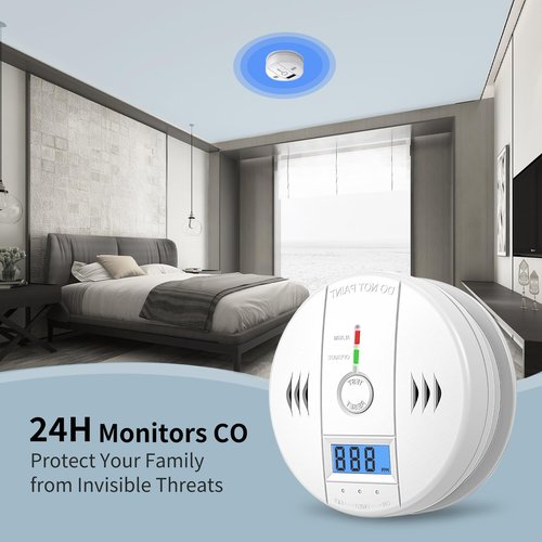 2 Packs Carbon Monoxide Detectors,CO Detector Battery Powered,Carbon Monoxide Alarm with Sensitive CO Sensor,LCD Display and Sound Warning, for Home, Bedroom, Kitchen