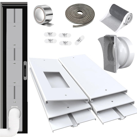 Gulrear Max 95"Sliding Door Air Conditioner Vent Kit with Screen net & 2 weather strippings Energy Saving Airtight Universal 5.0/5.9 Inch AC Hose Coupler Portable AC Balcony Door Plates kit
