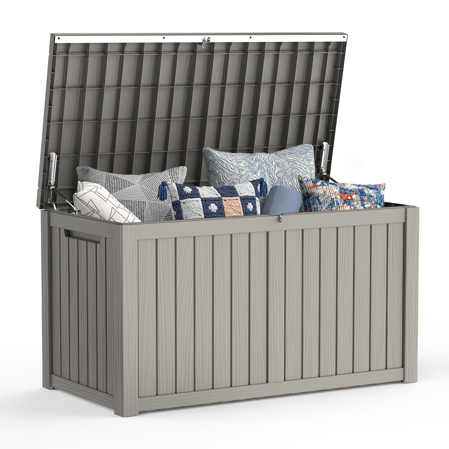 Mars Villa 180 Gallon Outdoor Storage Box, Large Waterproof Resin Deck Box for Patio Furniture Cushions, Pool Supplies, Gardening Tools, Lockable, Weatherproof and UV Resistant, Grey