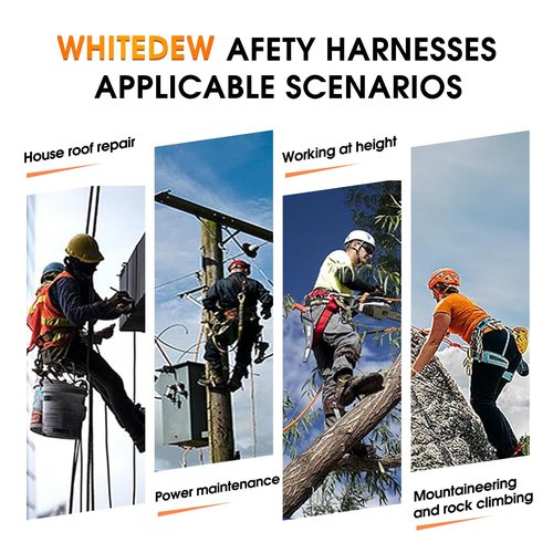 WHITEDEW Fall Protection Premium Safety Harness with Shock Absorbing Lanyard, Vented & Padded Shoulder, Legs & Back - Upgrade 4 Quick Buckles (Orange)
