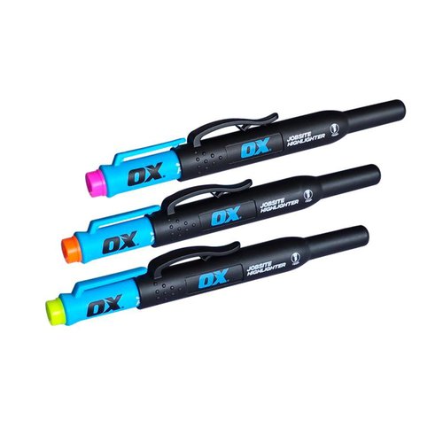 OX Pro 3-Pack Highlighter Set - Yellow, Orange, Pink 2-4mm Chisel End Highlighters - Quick-Drying Ink Ergonomic Grip, Durable Site Holster, Felt Tip Pens for Paper Markers OX-P635604