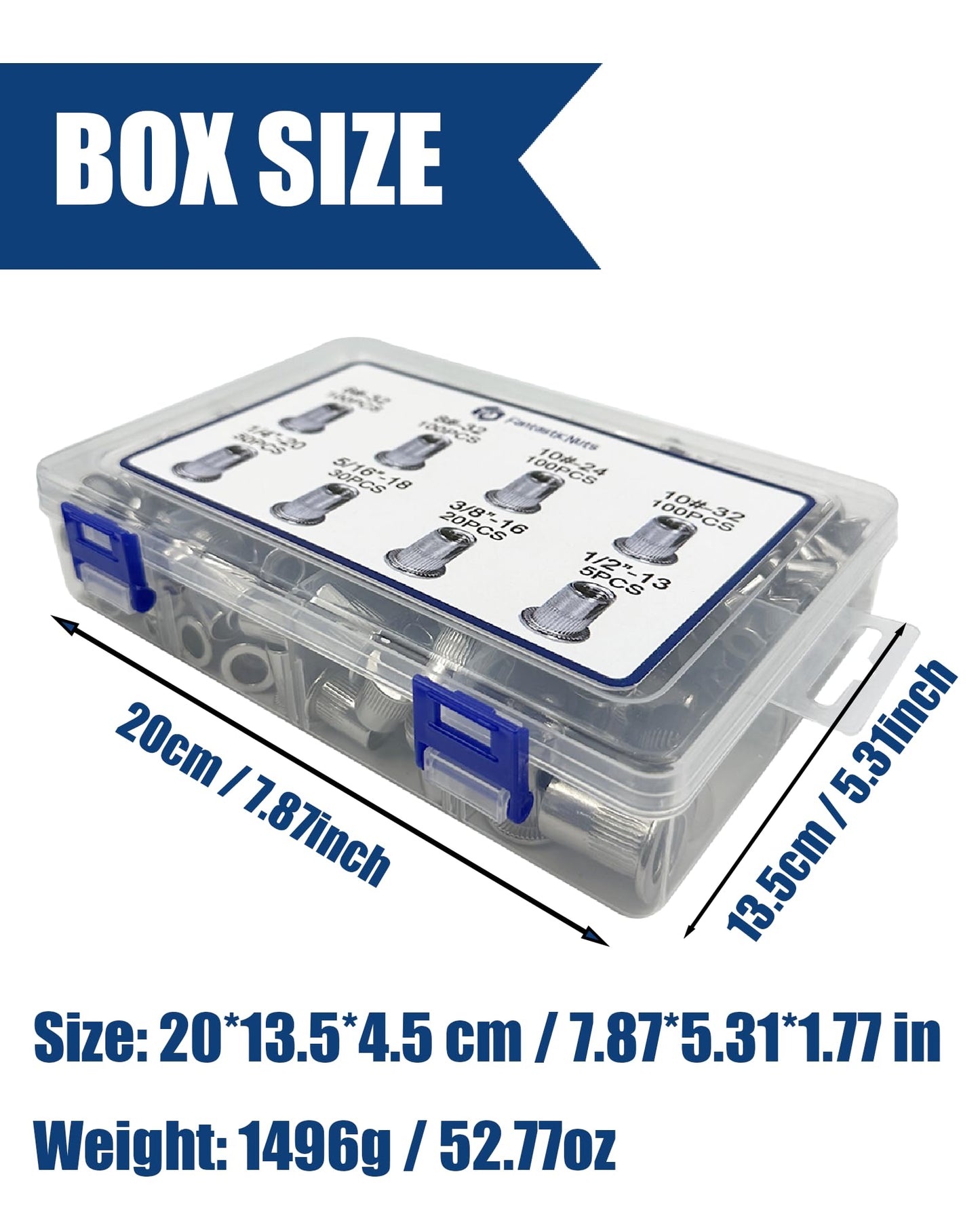 SAE Rivet Nut Assortment Kit 505Pcs 6-32 8-32 10-24,1/4-20, 3/8-16, 5/16-18,1/2-13 304 Stainless Steel Flat Head Threaded Rivet Insert Rivet Nuts