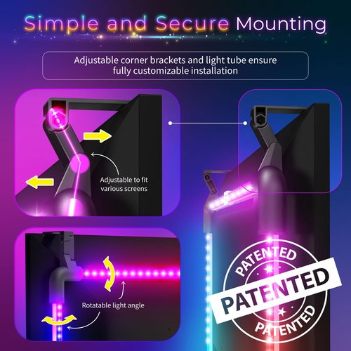Fosmon Gaming Light Bar (27-32 inch) Monitor LED Backlight, USB-Powered RGB Lights with Customizable Settings and Secure Mounting for Monitor, PC, Computer